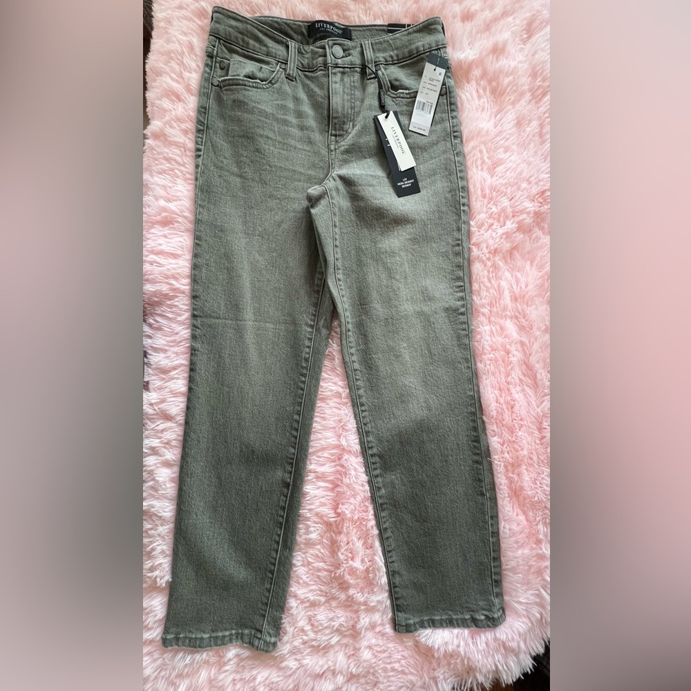 Liverpool Women's Vintage Green Straight Leg Non-Skinny Skinny Jeans